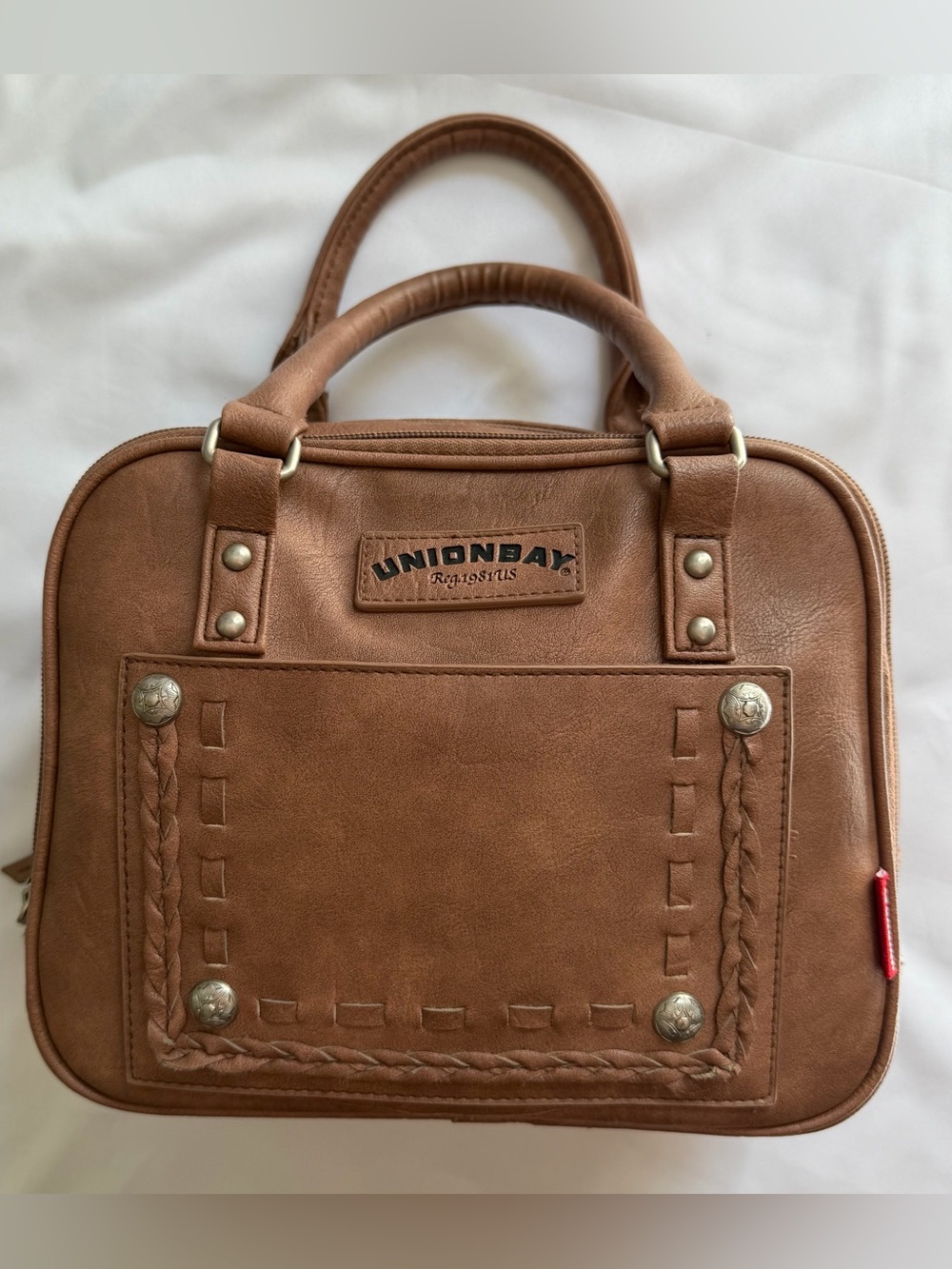 Y2K Unionbay Vintage Brown Faux Leather Bag Satchel Purse Top Handle Western